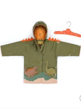 Kidorable Green & Orange Dinosaur Hooded Raincoat